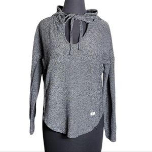 Lagaci gray heather hooded top drawstring keyhole neck long sleeve women's M